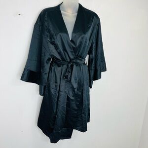 ThirdLove NEW One Size Short Satin Robe Black Kimono Sleeve SIB
